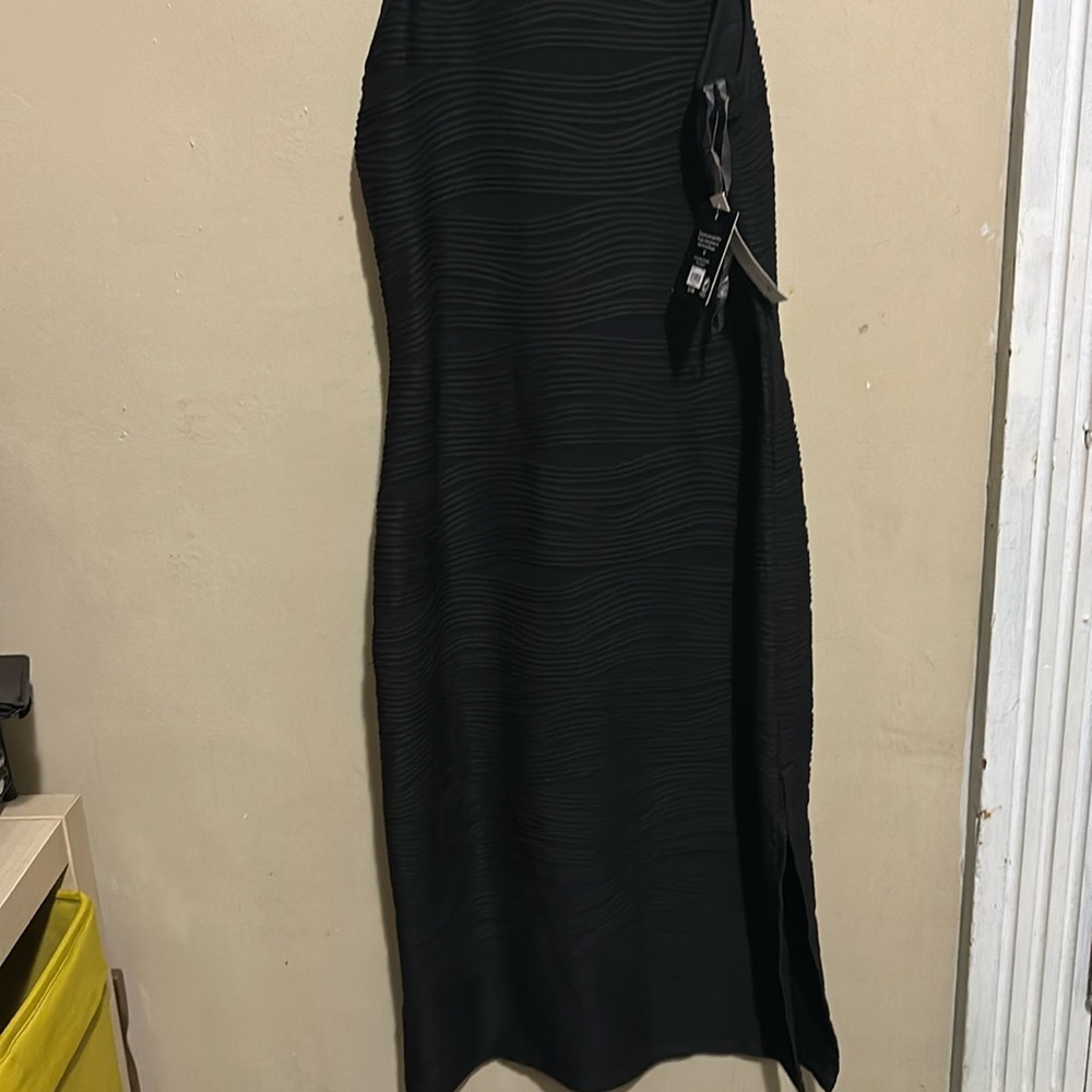 Long skinny black dress with left side slit